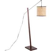 Arturo Floor Lamp in Walnut Wood, Satin Nickel & Rattan Shade